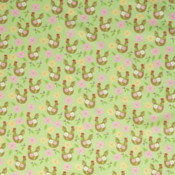 Bauwoll Druck Hühner mit Blüten auf Grün von Happy Easter by Swafing 
